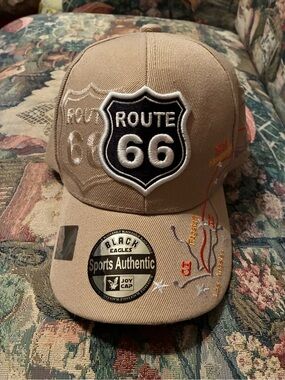 NEW Route 66 Embroidered Baseball Cap - Tan